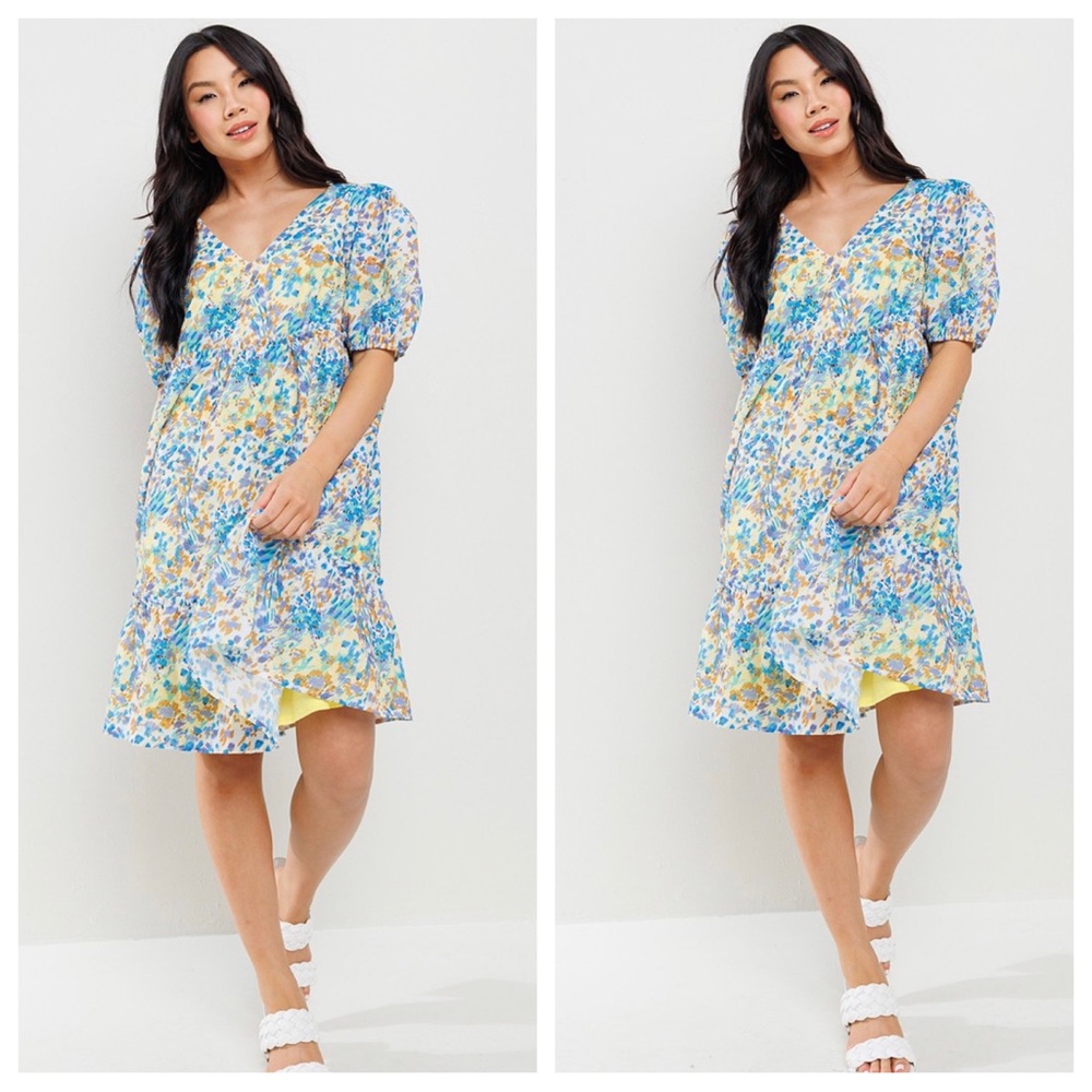06 Boho Floral Woven V-Neck Tiered Dress